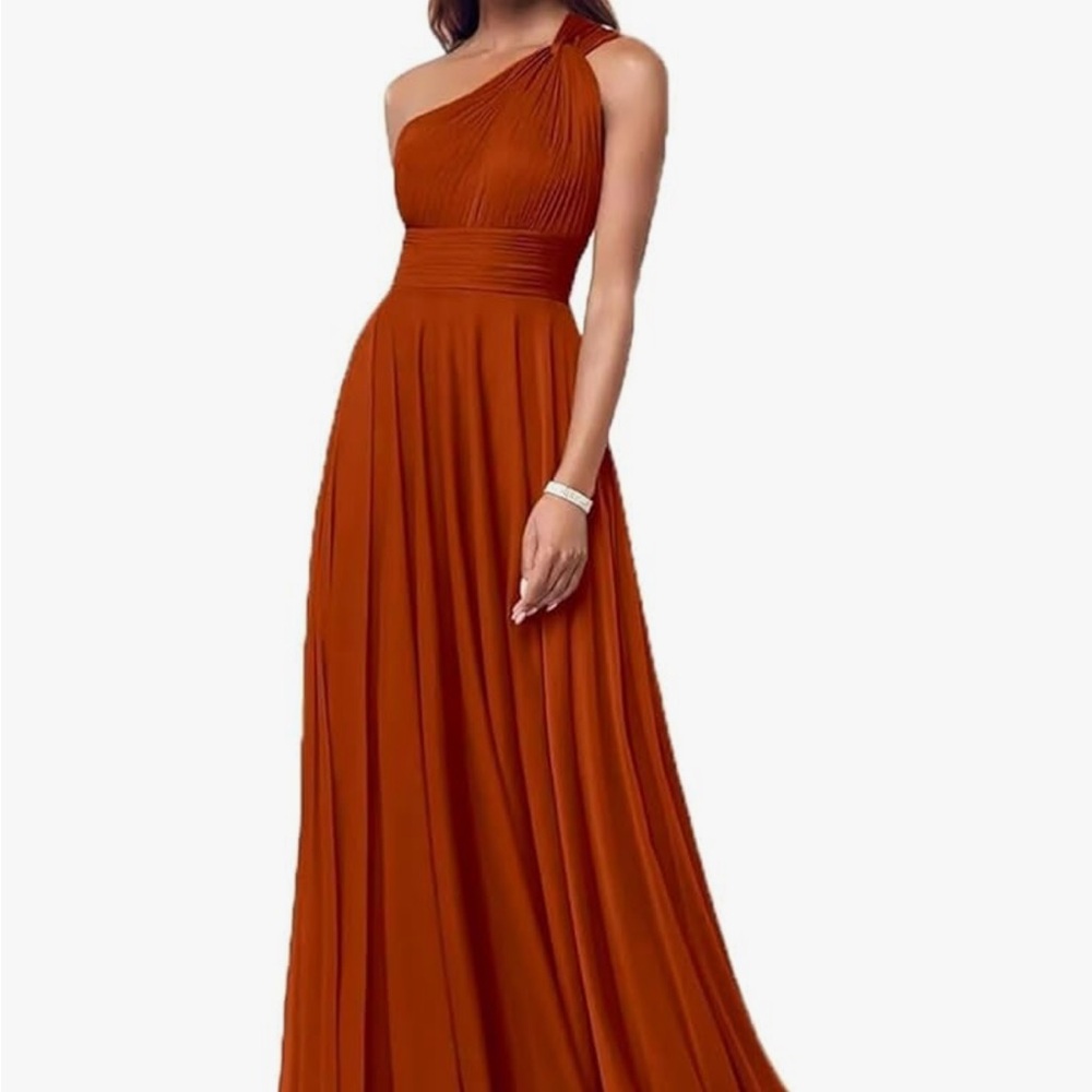 Elegant One-Shoulder Rust Dress